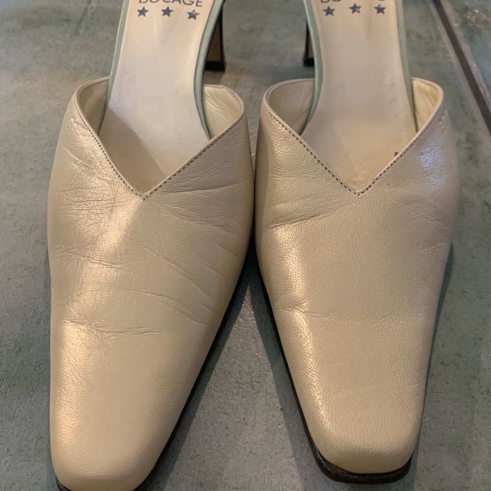 Sage green heels labeled as size 40